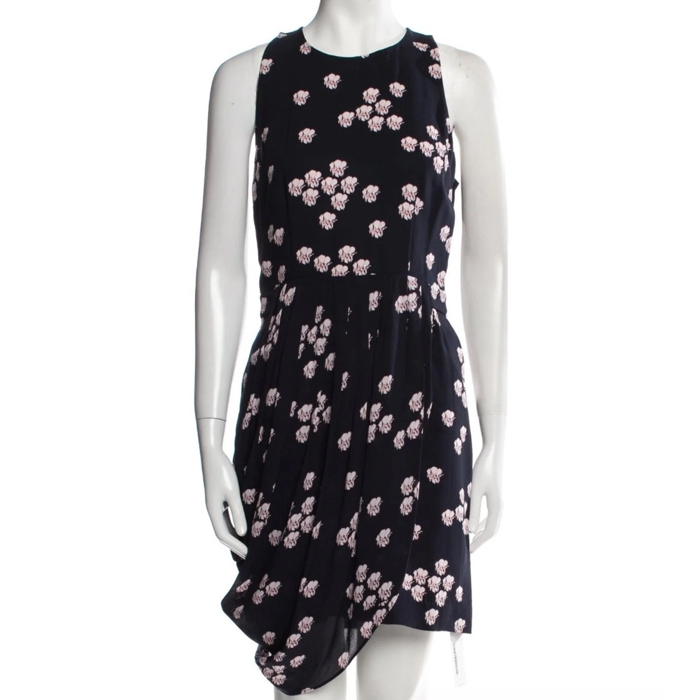 A.L.C. Navy Dress with Pink Floral Print Asymmetrical Hem